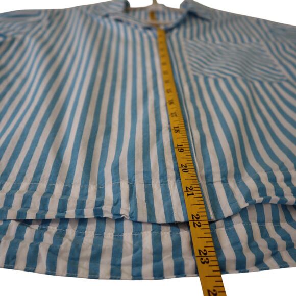 Aerie Womens Poplin Pajama Shirt Size Small Blue White Stripe Cotton Cropped - Picture 9 of 11